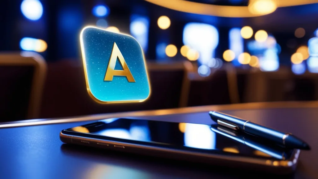 Android-Smartphone mit APK-Datei und Casino-Lichtreflexen