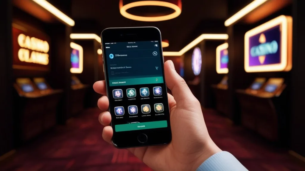 Smartphone im Browser mit mobiler Casino-Oberfläche