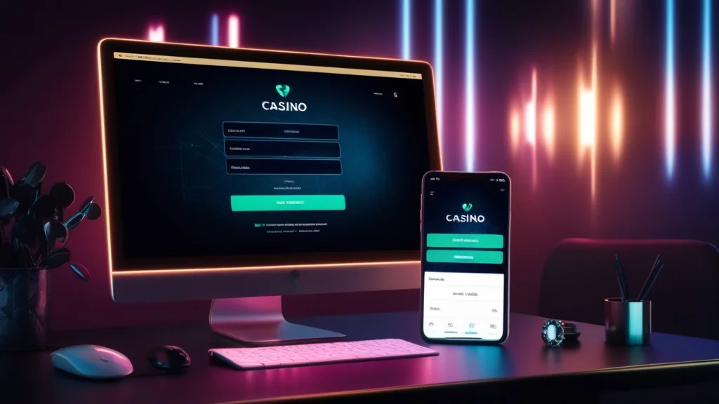 Dunkler Casino-Login auf Bildschirm und Smartphone mit sicherem Zugang
