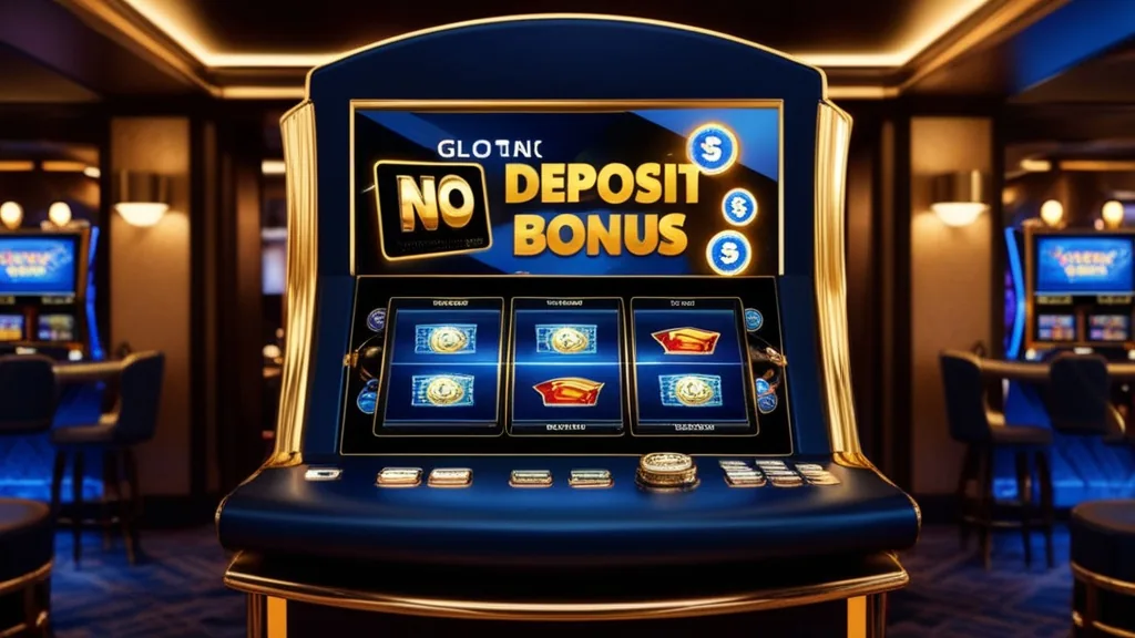 Dunkles Casino mit No-Deposit-Bonus und leuchtenden Freispiele-Symbolen