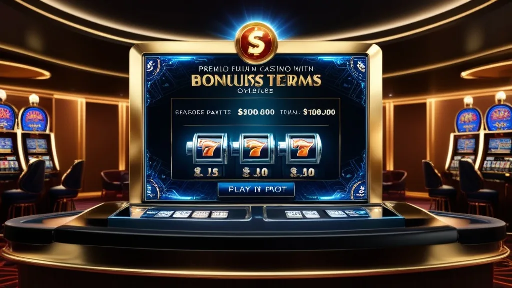 Dunkles Casino mit Bonusbedingungen und leuchtender Auszahlungsanzeige